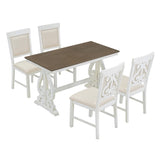 ZUN 5-Piece Retro Dining Set, Rectangular Wooden Dining Table 4 Upholstered Chairs for Dining Room 61212902