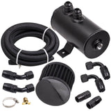 Baffled Engine Oil Catch Can 0.75L Twin Port AN10 3M Hose Fitting Kit Universal 96211535