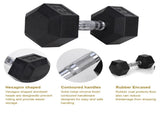 15LB HDRS Rubber Coated Solid Cast Iron Dumbbell with Contoured Chrome Handle, Hexagon 48676045