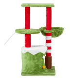 32in Cat Scratching Posts Tower with Cat Condo and Hammock, Christmas Themed Plush Cat Tree with Cat 13527458