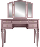 Bedroom Contemporary Vanity Set w Foldable Mirror Stool Drawers Rose Gold Color HS00F4060-ID-AHD