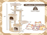 60 Inch Tall Wooden Cat Tree Multi-Level Cat Tower with Sisal Scratching Posts & Condos for Indoor 82107239