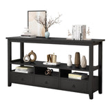 3 Tier Vintage Solid Console Table with 3 Drawers and Shelves, Industrial Console Table Coffee Table 10966810