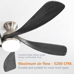 ZUN 52 Inch Ceiling Fan with Dimmable 3 Colors LED Light Reversible Noiseless DC Motor Smart APP Remote W934P147643