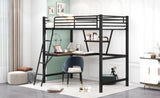 ZUN Twin Size Loft Metal&MDF Bed with Desk and Shelf, Black 23364154