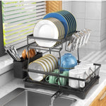 ZUN 2 Tier Dish Rack for Kitchen Counter,Dish Drying Rack with 360&deg;Drainage,Dish Drainboard Set with 30216134