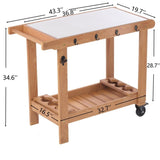 Outdoor Wooden Grill Cart Table with Wheels, Metal Top and Storage, for Patio Backyard Garden BBQ W2640P292929