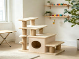 Adjustable Cat Stairs Scratching Post & Toy Ball, 3/4-Step Design, for Bed & Sofa, Beige 36219736