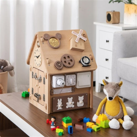 ZUN Playhouse Multi-purpose Busy House with Sensory Games and Interior Storage Space Games 09225353