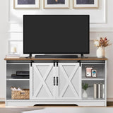 Modern Farmhouse Wood TV Stand for TVs up to 58 inches, with Sliding Barn Doors, 3 Adjustable T3685P342917