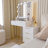 ZUN Makeup Vanity Desk with Mirror and Lights, Vanity Table, 5 Drawers, Side Cabinet, Storage Shelves 93599304