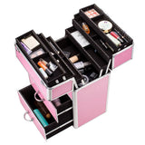 4 Tier Lockable Cosmetic Makeup Train Case with Extendable Trays Pink 80010757