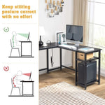 ZUN L-Shaped Desktop Computer Desk with Power Outlets & Shelf Tiger Black 06147125