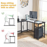 ZUN L-Shaped Desktop Computer Desk with Power Outlets & Shelf Tiger Black 06147125