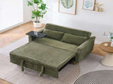 The pull-out push-in green corduroy sofa with dual functions, equipped with a movable tabletop W3371P302294