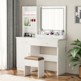 32'' Wide Makeup Vanity Desk with Lighted Mirror and Power Outlet, Dressing Table with Large Storage W2887P284258