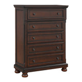 ZUN Transitional Bedroom 1pc Chest of Five Drawers Bun Feet Brown Cherry Finish Birch Veneer Home B01146551