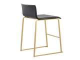 Contemporary Barstool in Gold Steel and Black Faux Leather - Set of 2 B202P222229