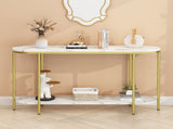 2-Tier Oval Console Table, White Faux Marble Top with Gold Metal Frame, 81910274