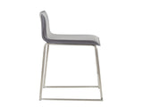 26" Contemporary Counter Stool in Brushed Stainless Steel, and Grey Faux Leather - Set of 2 B202P222062