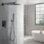 ZUN Matte black shower system 12 inch Brass Bathroom Deluxe rain mixed shower combination set wall KE-3803-BN