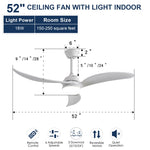 ZUN 52 Inch Indoor Ceiling Fan With Dimmable Led Light 3 Solid Wood Blades Remote Control Reversible DC W882P147251