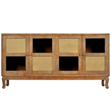 Retro 4-Door Sideboard with Large Storage Space Artificial Rattan Doors and Transparent Glass, W2696P256248