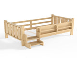Twin Size Floor Bed with Storage Bookcases, Solid Wood Kids Floor Bed with Cute Stairs and W1580P430184