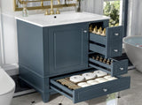24" Bathroom Vanity with Sink Drawers, Gray Blue Freestanding Vanity Cabinet with Ceramic Top 93166940