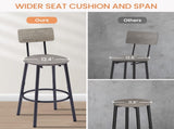 Round bar stool set with shelf, upholstered stool with backrest Grey, 23.62'' W x 23.62'' D x 84811202