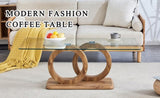 Modern Style Glass Top MDF Coffee Table with Natural Wood Color Base - Suitable for Living Rooms and W3226P279048
