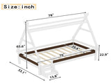 Twin House Platform Bed with Stairs, Solid Wood Twin Bed Frame, Low Profile and Childlike Fun W1580P354718