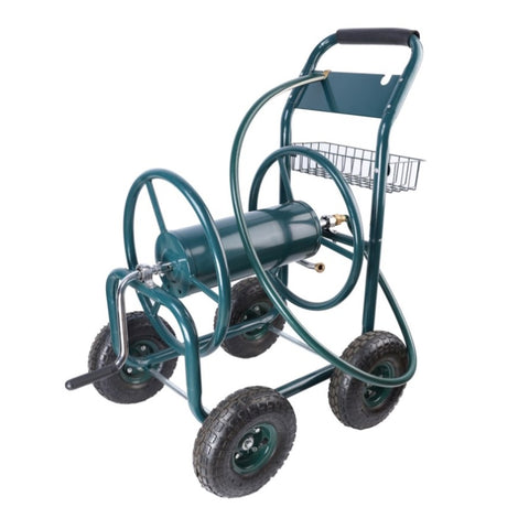 ZUN Garden Hose Reel Cart - 4 Wheels Portable Garden Hose Reel Cart with Storage Basket Rust Resistant W227126838