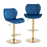 ZUN Dark Blue Velvet Adjustable Swivel Bar Stools Set Of 2 Modern Counter Height Barstools With Golden W1516P183240