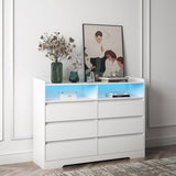 6 Drawer Dresser, White Dresser for Bedroom LED Lights, Modern Dressers & Chests of Drawers W132166406