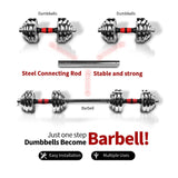 110Lbs Adjustable Dumbbell Set With 3 in 1 Dumbbell Barbell Metal Connecting Rod, Chromed Weights, 32337263