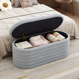 Storage Chenille Ottoman Bench Upholstered Fabric Storage Bench End of Bed Stool with Safety Hinge W2336P251244