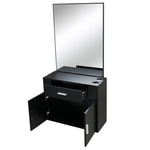 ZUN 15% E0 chipboard linen top 1 drawer 1 door with mirror Salon cabinet black 25921468