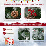 6ft Pre-Lit Christmas Tree - 55 Red Berries 55 Pine Cones, Changeable Lights & Easy Setup, Ideal 65193603
