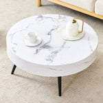 ZUN 31.5" White Marble-Patterned MDF Round Coffee Table with black Metal Legs.Adjustable Feet,Coffee W1151P205775