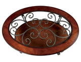 ZUN Traditional Style Brown Cherry 1pc COFFEE TABLE Open Bottom Shelf Ornate Design Glass Top Living B011P203063