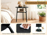 2-Tier Round Side End Table with Storage Shelf, Heavy Duty Metal Frame Adjustable Foot Pads 115 LBS 03136516