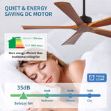 60 Inch Ceiling Fans and Remote, Wood Indoor Outdoor Ceiling Fan with Light for Patios Living Room W2878P333280