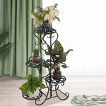 ZUN 4 Potted Rounded Flower Metal Shelves Plant Pot Stand Decoration for Indoor Outdoor Garden Black 69287047