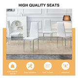 ZUN Grid armless high backrest dining chair, 4-piece set of silver metal legs white chair, office chair. W1151107273