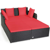 Red Outdoor Rattan Daybed with Upholstered Cushions 48768707