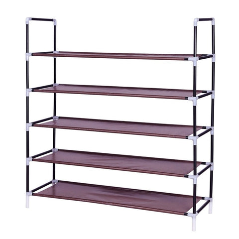 ZUN Simple Assembly 5 Tiers Non-woven Fabric Shoe Rack with Handle Dark Brown 22221004