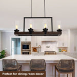 ZUN Matte Black / Wood Grain Metal Chandelier Fixture, 6 lights Ceiling Pendant light for Living Room, W1592P175987