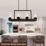 ZUN Matte Black / Wood Grain Metal Chandelier Fixture, 6 lights Ceiling Pendant light for Living Room, W1592P175987