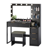 Black particleboard with a melamine finish, 5-drawer, 2-shelf dressing table set with 11 three-tone 55883849